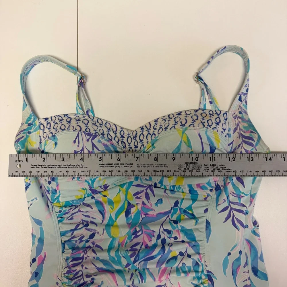 Lilly Pulitzer Seahorse Print Ruched Tankini Top Blue Pink‎ Green Size 4